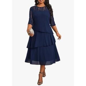 #115 MSRP $55 NWT LAPA PLUS BLUE LACE/CHIFFON ASYMMETRICAL DRESS ♡SIZE 1XL♡